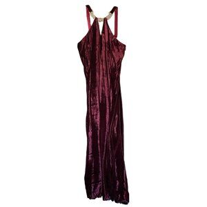 Jessica McClintock long burgundy velvet dress with rhinestone necklace